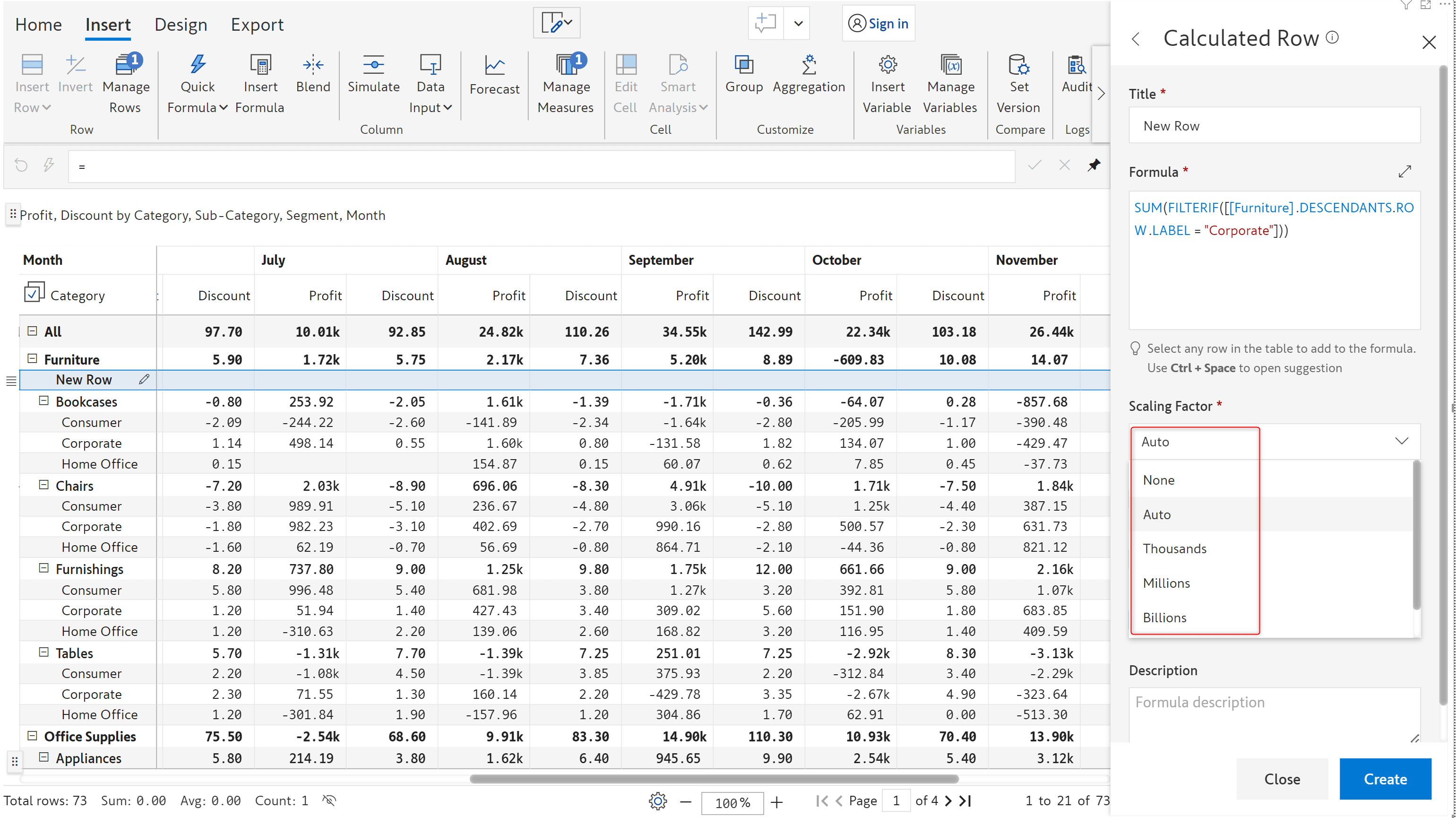 Custom scaling for calculated rows