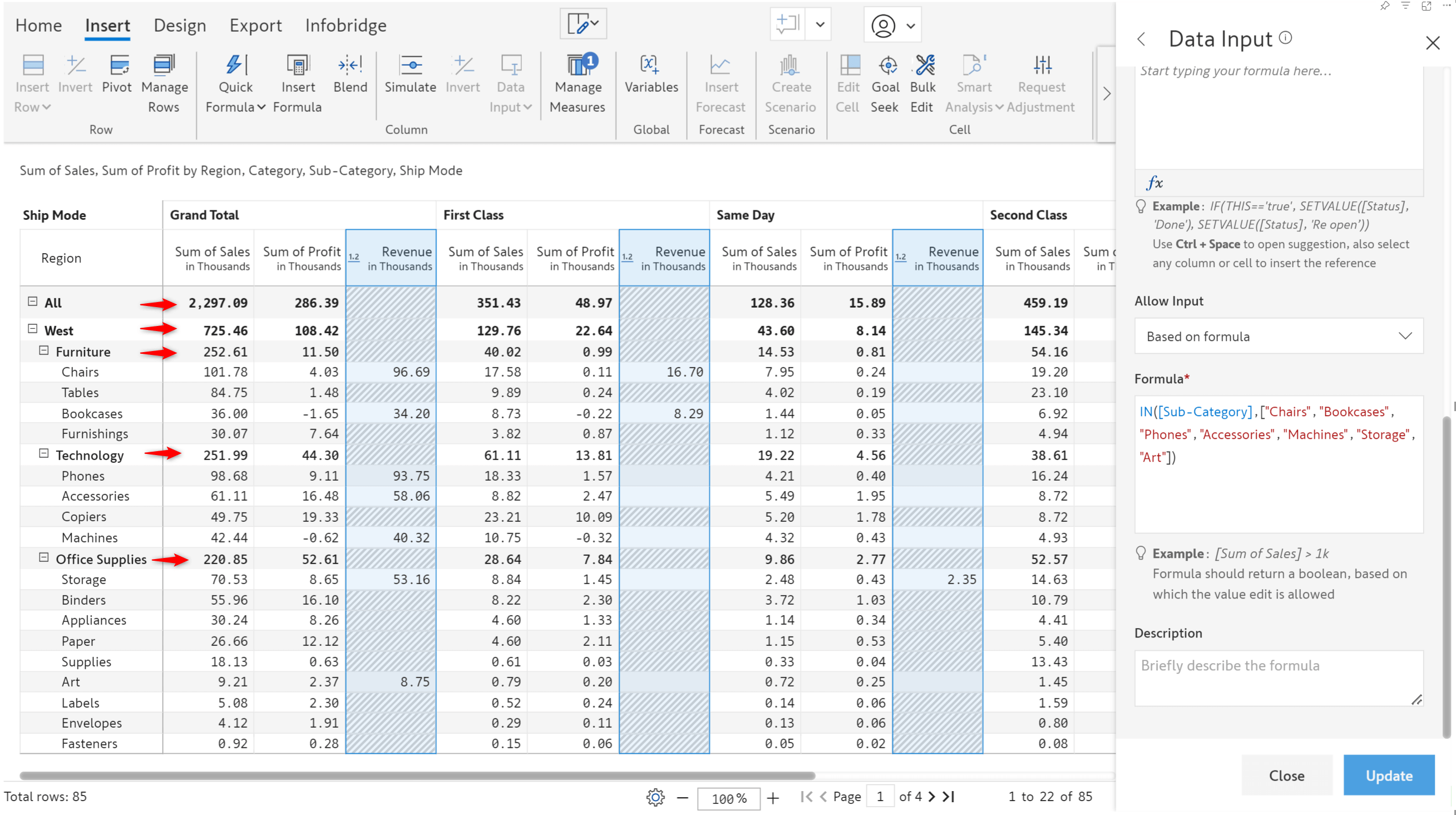 DI formula parent row not editables