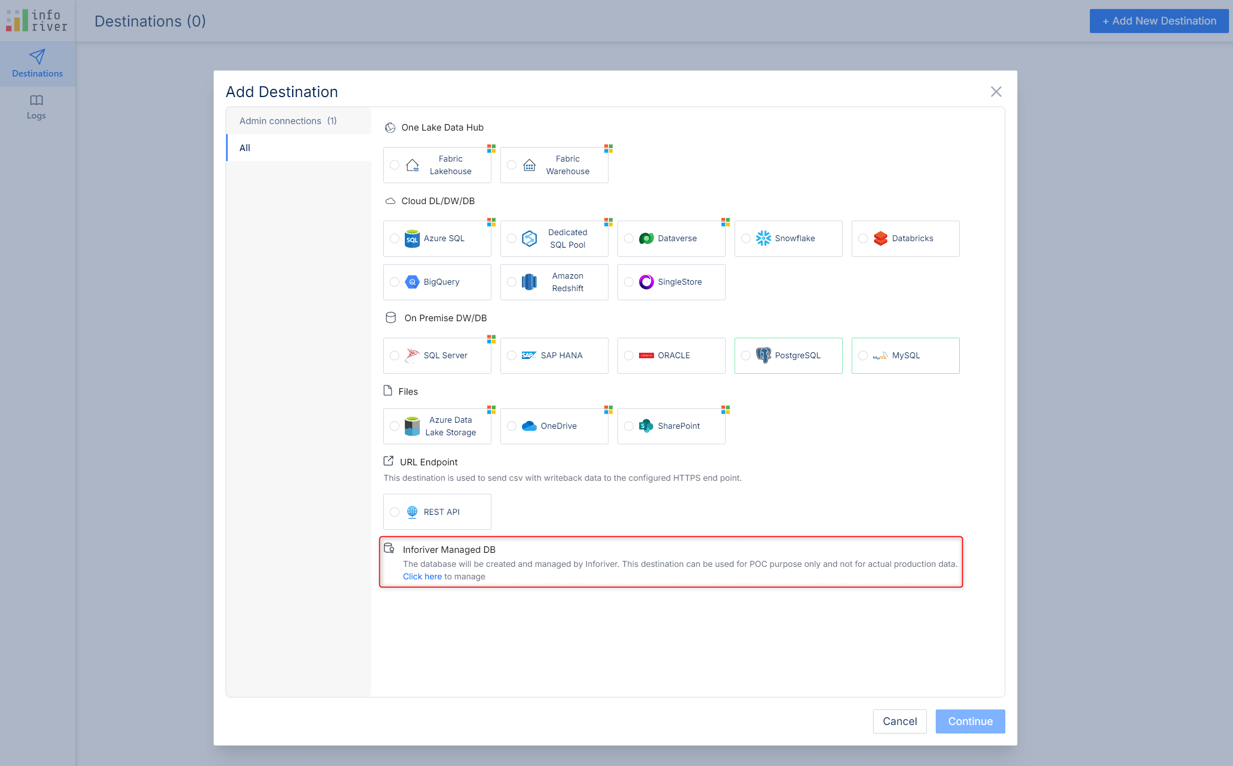 add-new-destination-inforiver-managed-db