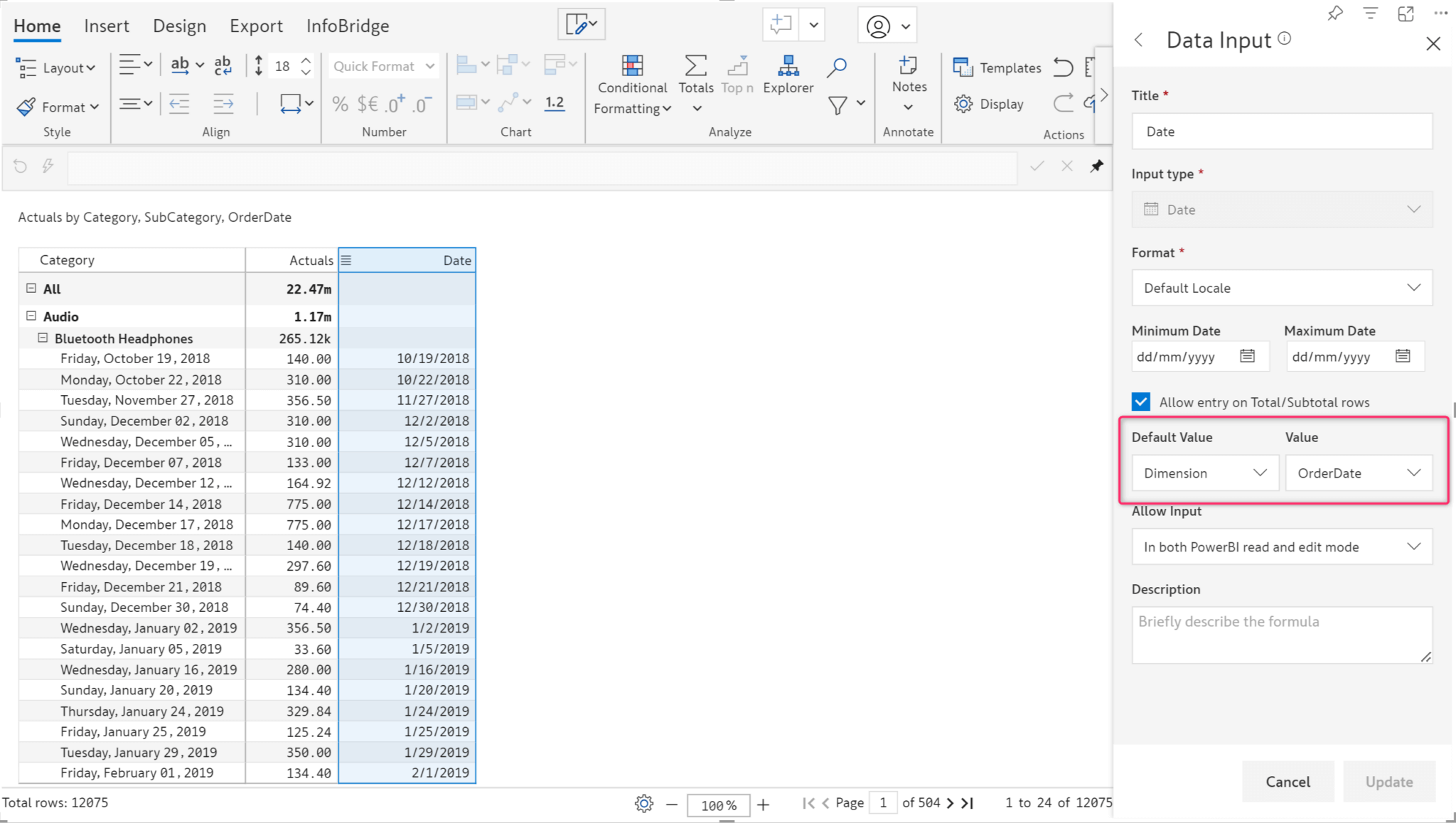 Assign a dimension from which to source default values