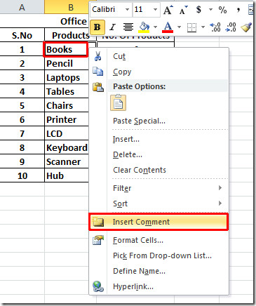 Comments in Excel 2010
