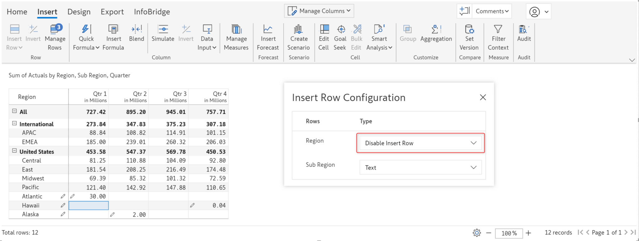 Disabling row insertion