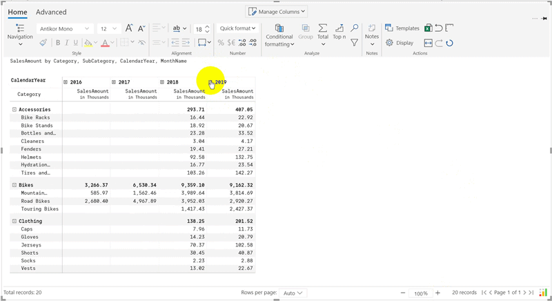 xpand and Collapse Column Headers in Power BI