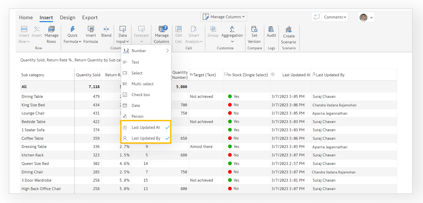 enabled/disabled from Manage Columns