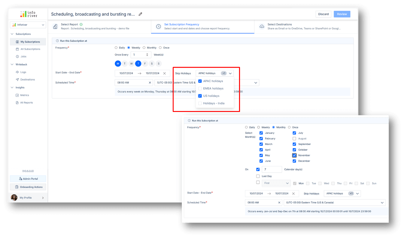 inforiver-report-schedule-frequency-settings