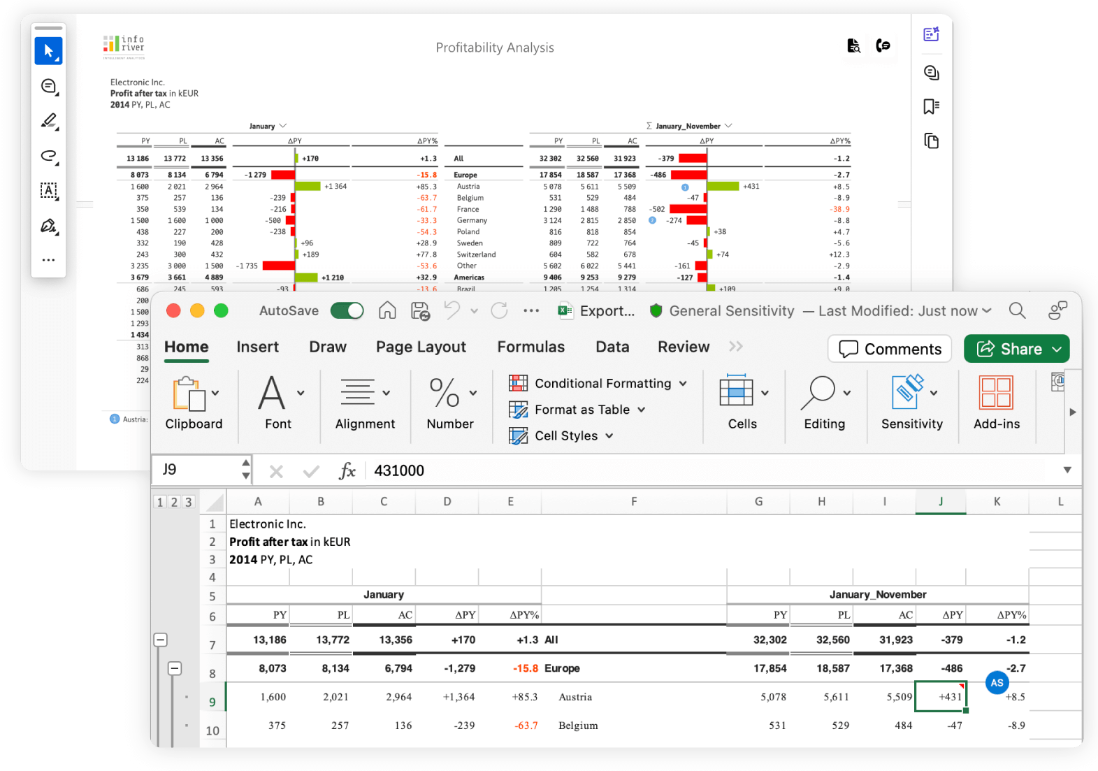 Export to PDF or Excel