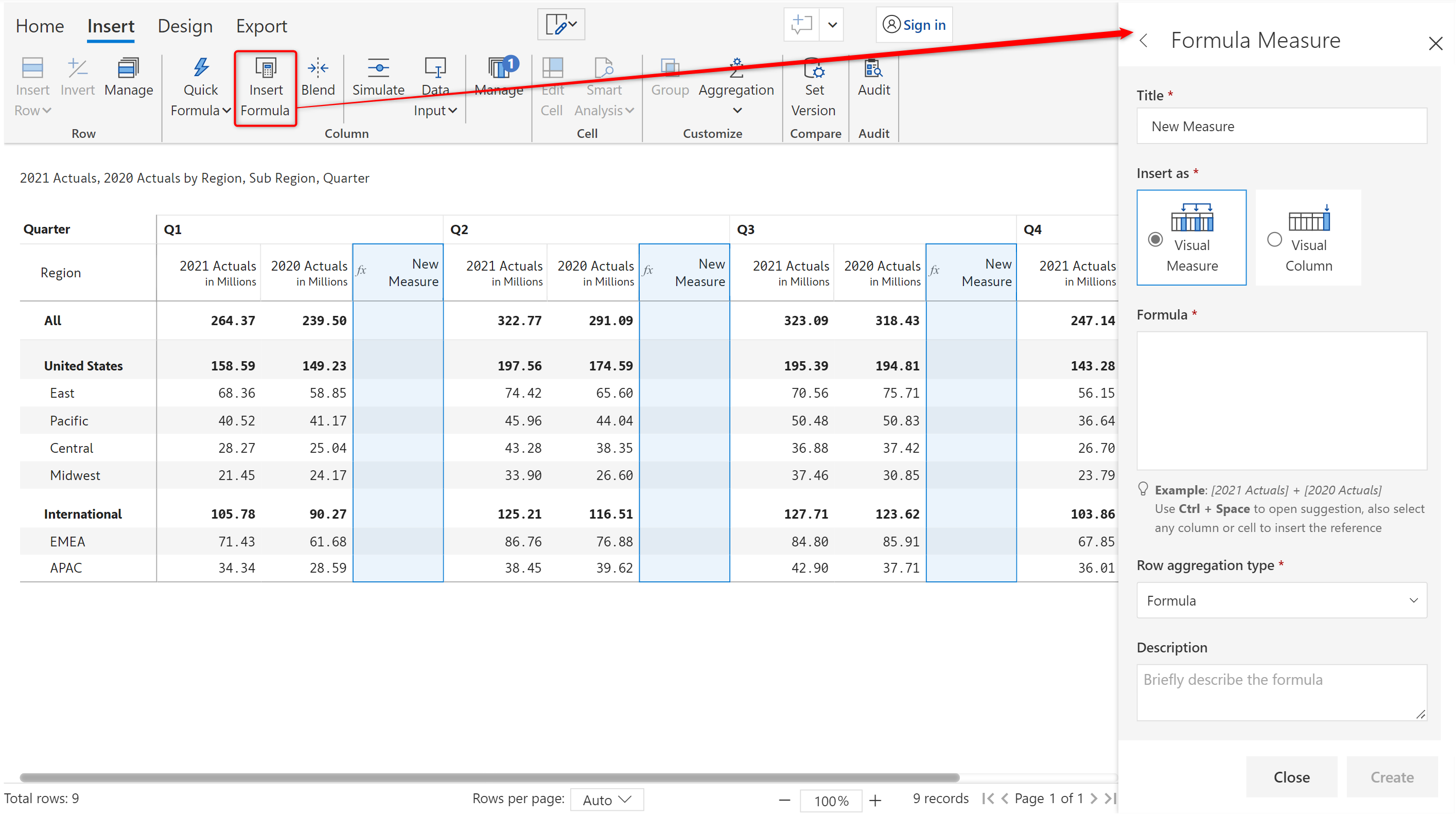 Insert calculated measure or column in Power BI Inforiver