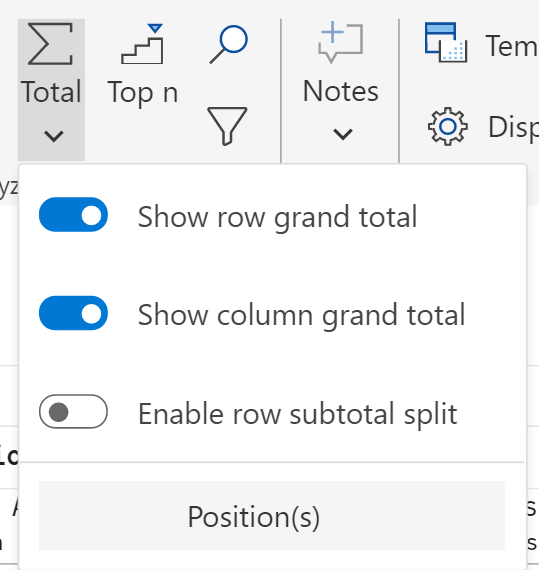 Turn on row and column grand total options