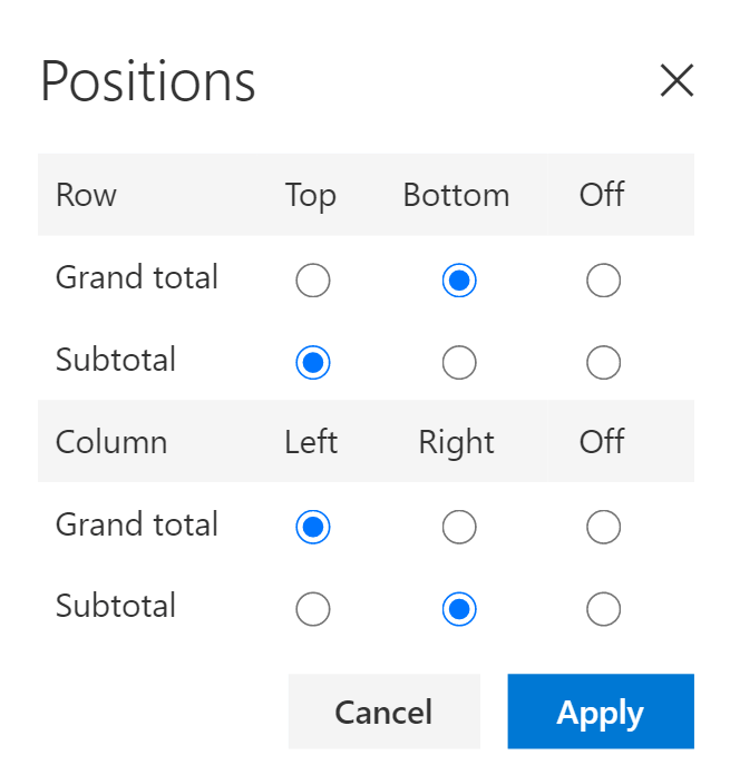 Select in Position pop up