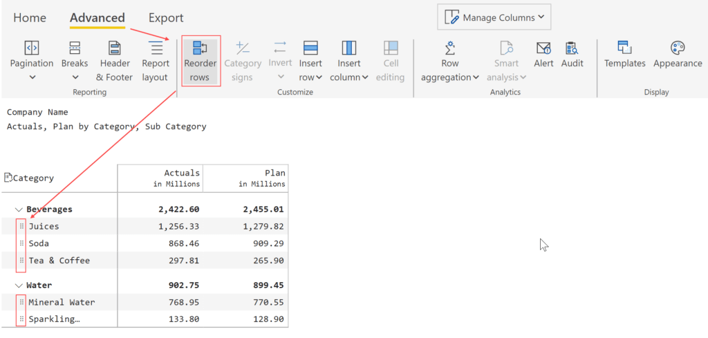 Rearranging rows in a table