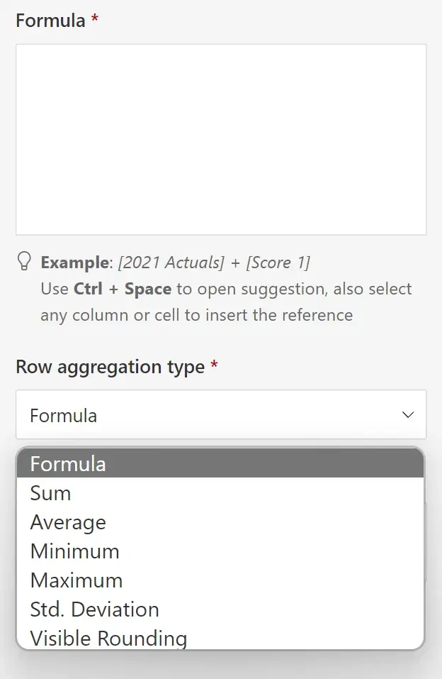 Row Aggregation Type