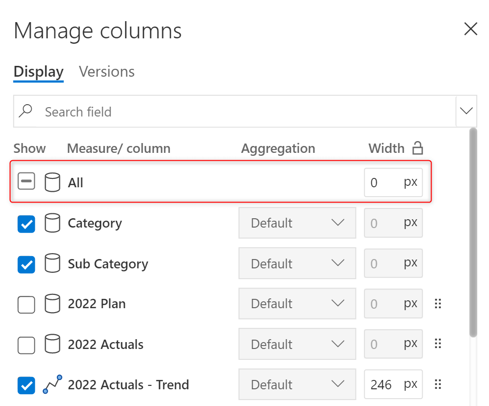 Select all option in Manage Columns