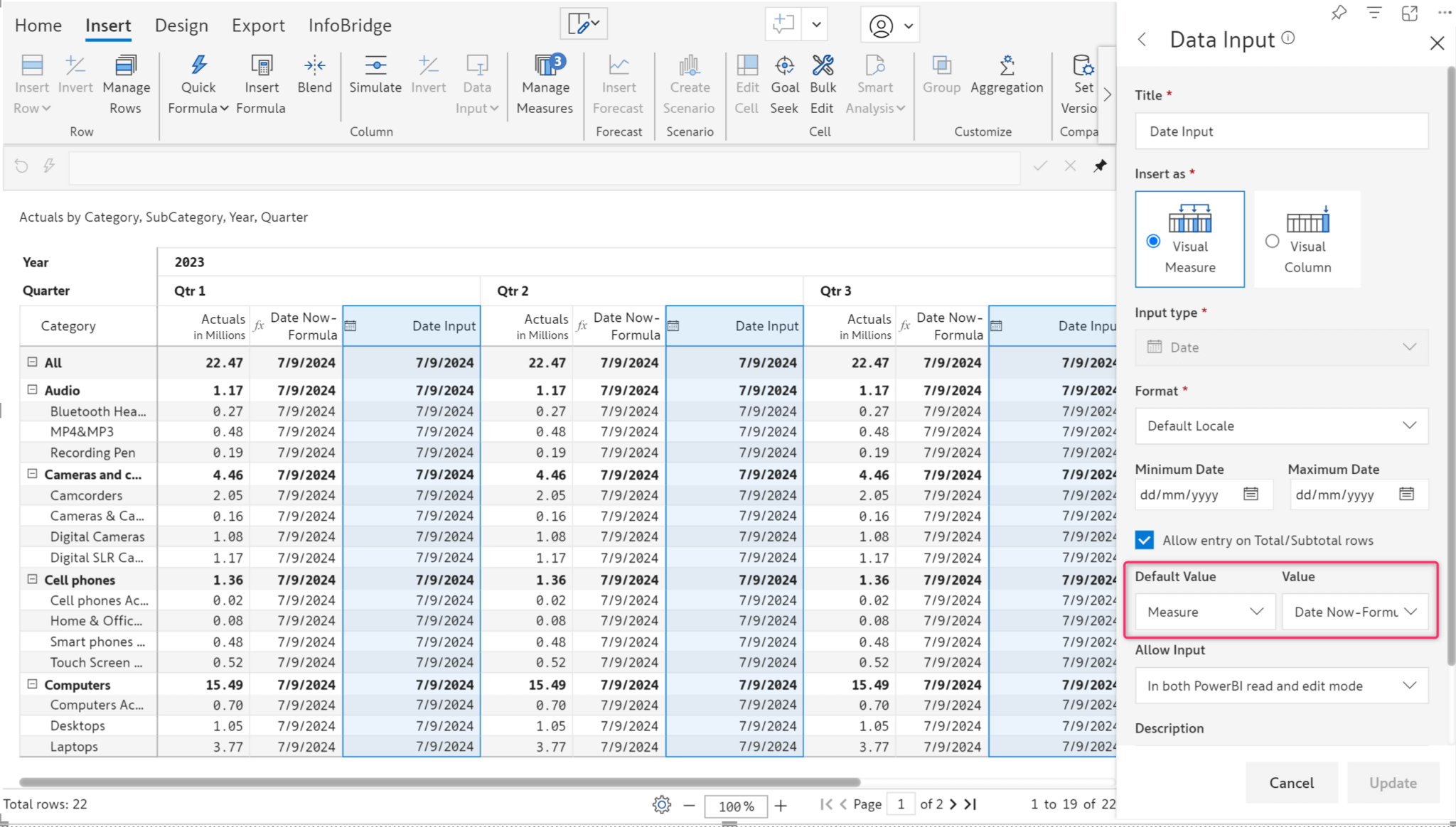 Select the measure from which the default value should be sourced.  