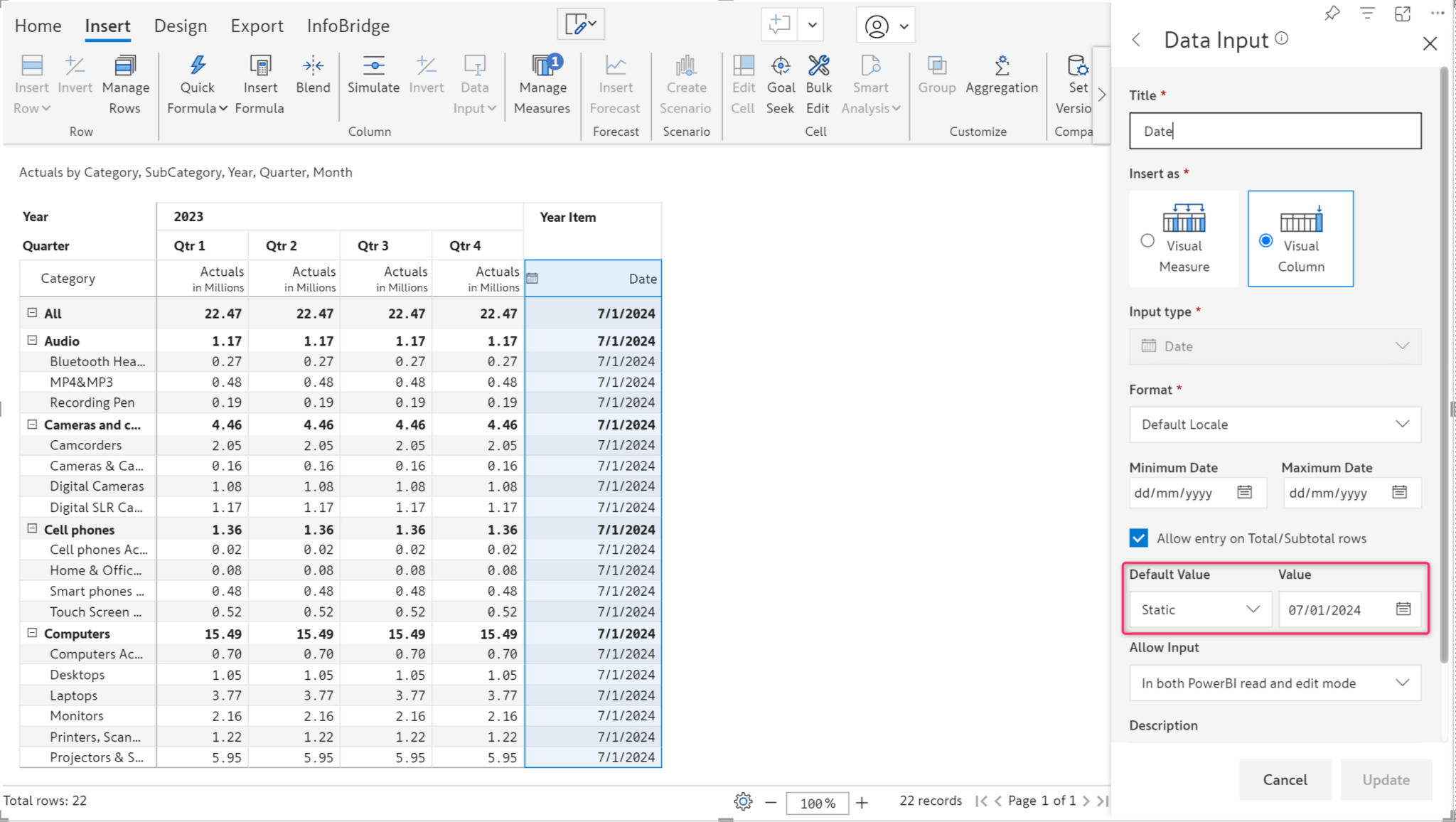 Add default date value for data input fields 