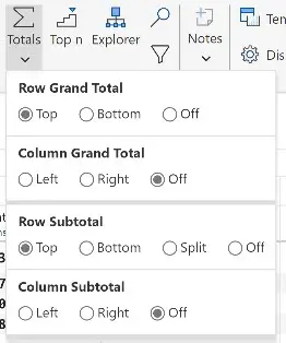 Turn off the totals or subtotals - Home options